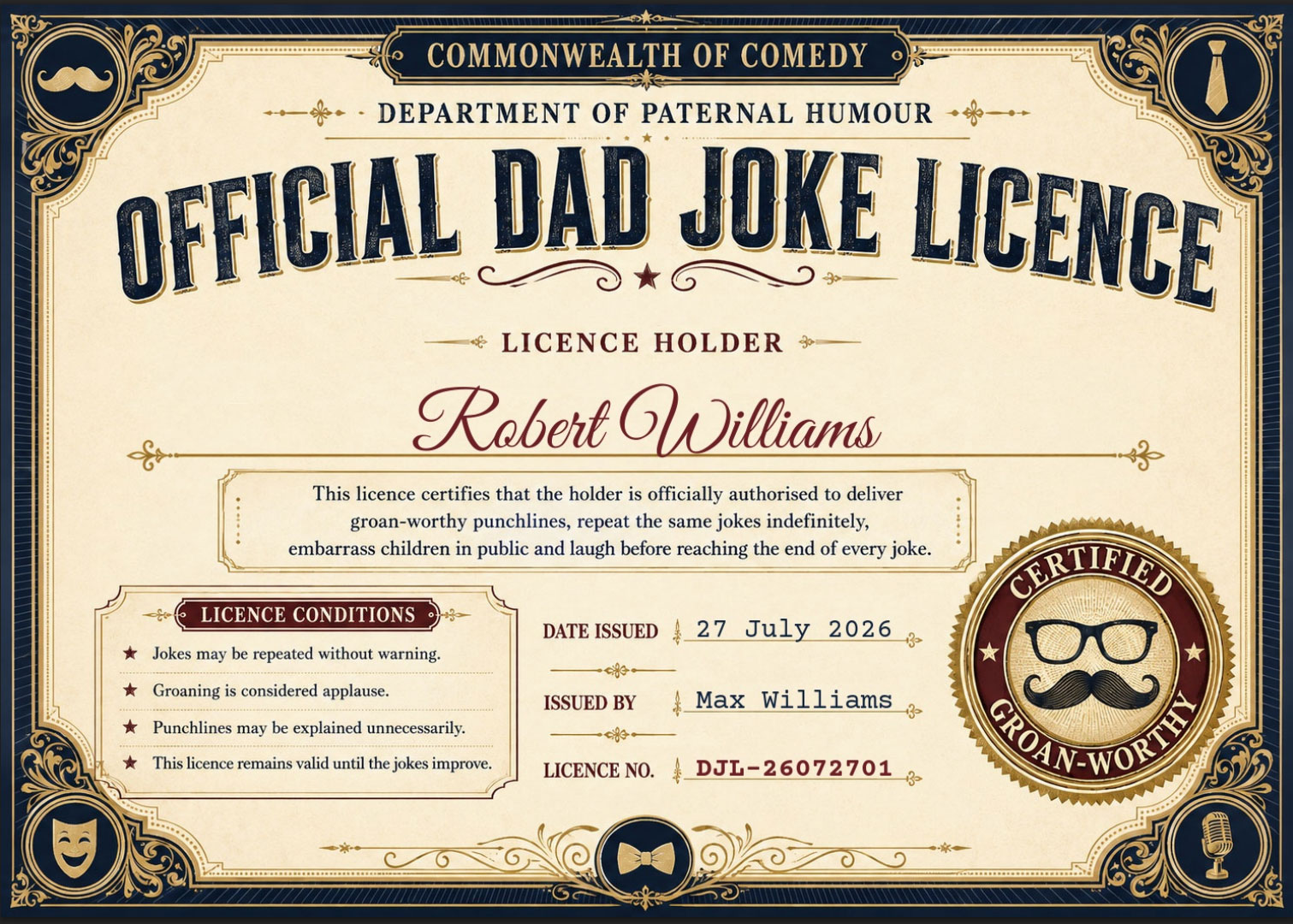 Official Dad Joke Licence