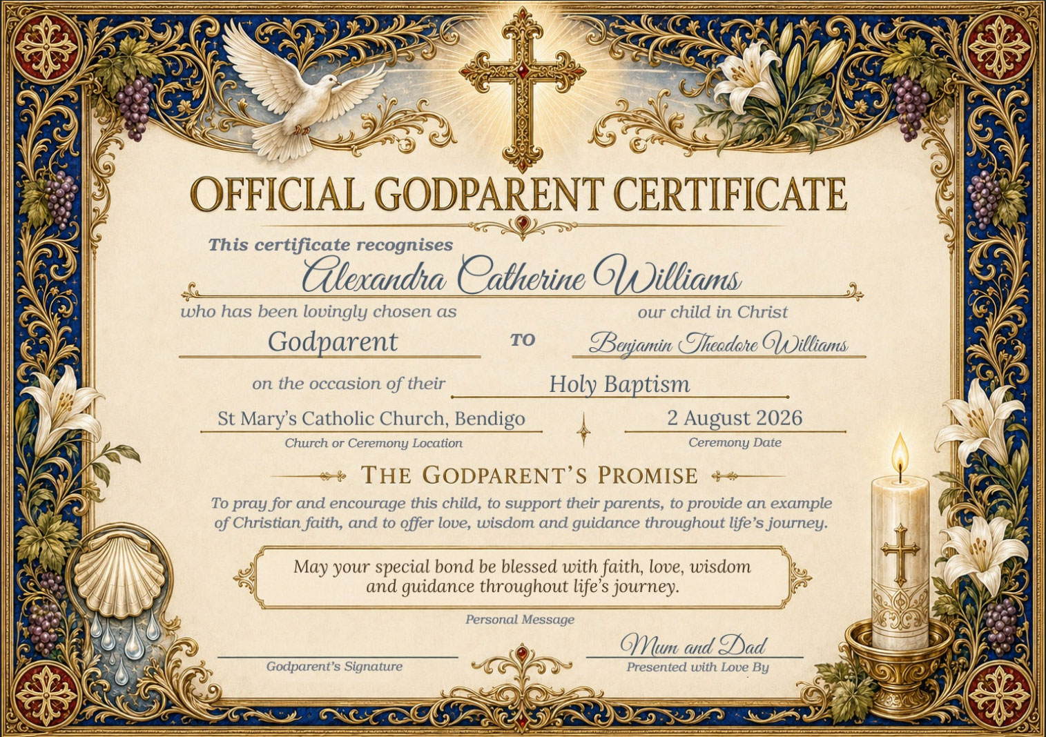 Official personalised Godparent Certificate