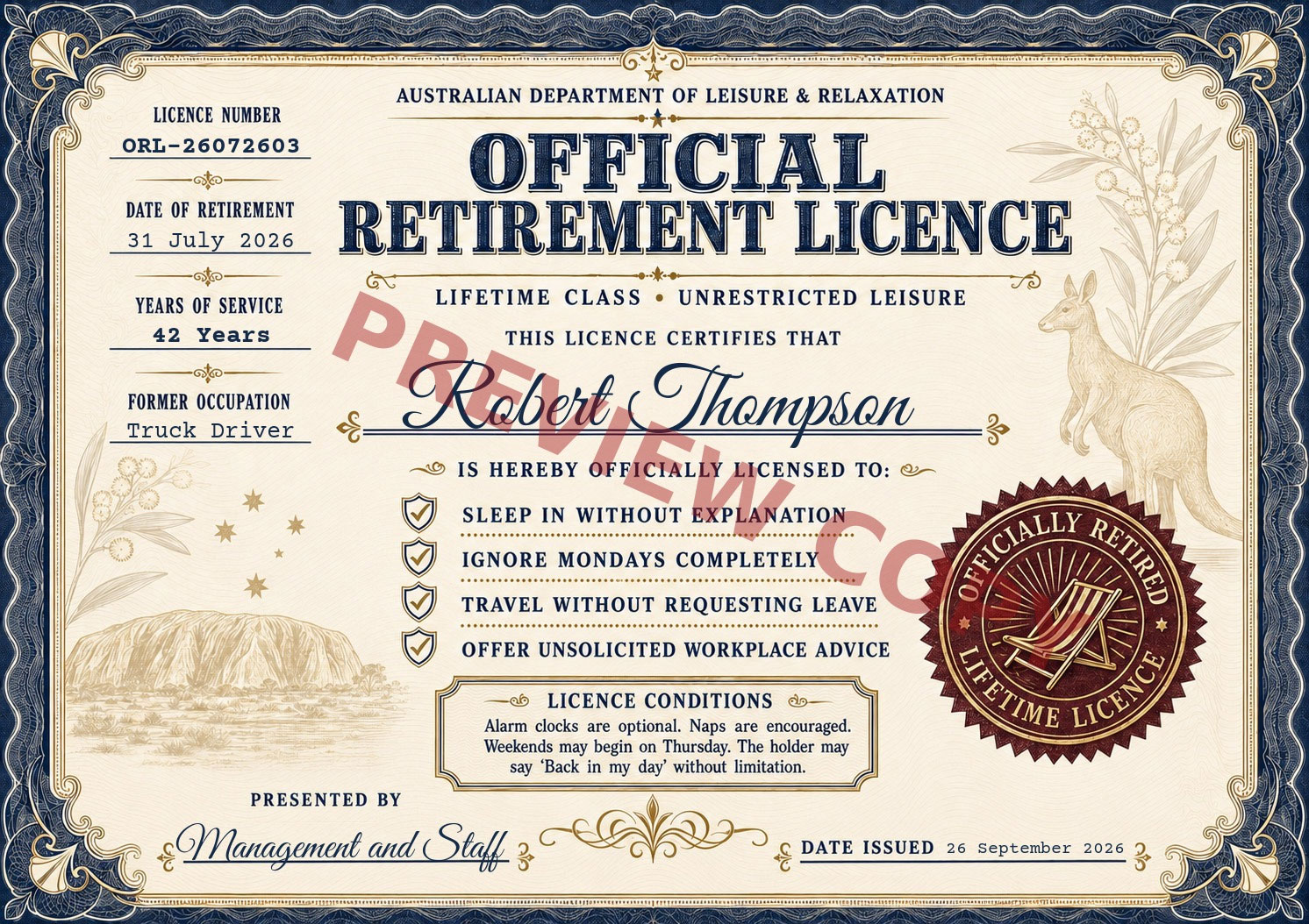Official Retirement Licence