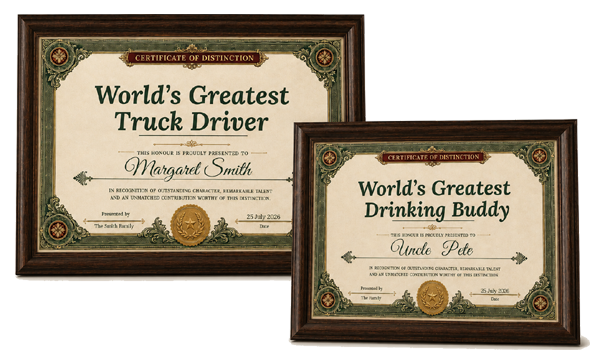 World’s Greatest personalised certificate